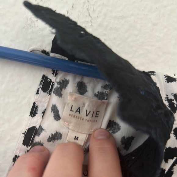 Rebecca Taylor Black and White Patterned Dress with Lace Trim - Picture 2 of 10